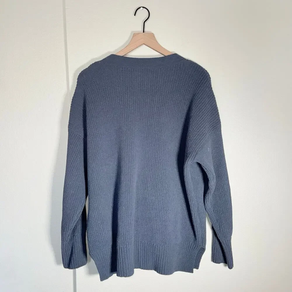 ABERCROMBIE & FITCH chunky knit old money men’s slate blue preppy cardigan S